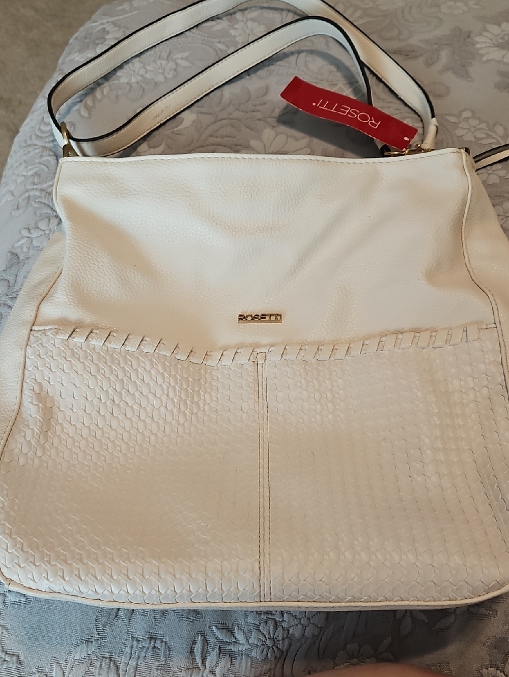 Rosetti Cream Textured Panel Shoulder Bag with Gold Logo